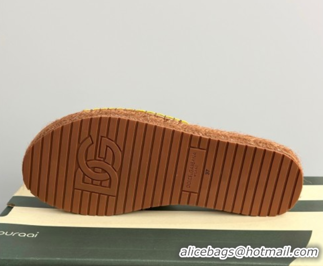 Top Design Dolce & Gabbana Espadrille Flat Sliders Sandal in Majolica Embroidery Yellow 0825135
