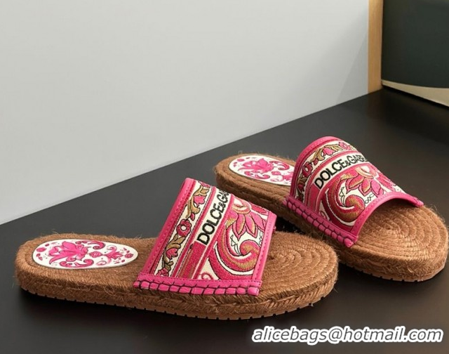 Cheap Price Dolce & Gabbana Espadrille Flat Sliders Sandal in Majolica Embroidery Pink 0825136