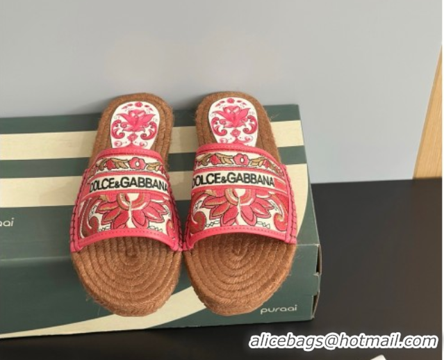 Cheap Price Dolce & Gabbana Espadrille Flat Sliders Sandal in Majolica Embroidery Pink 0825136