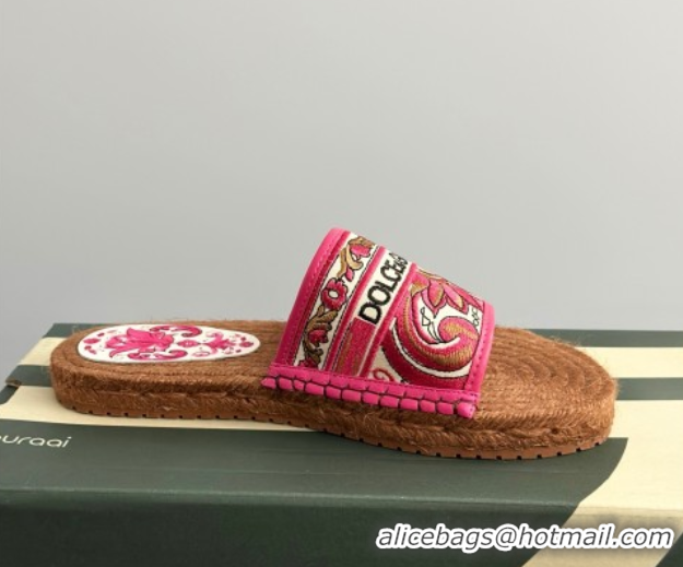 Cheap Price Dolce & Gabbana Espadrille Flat Sliders Sandal in Majolica Embroidery Pink 0825136
