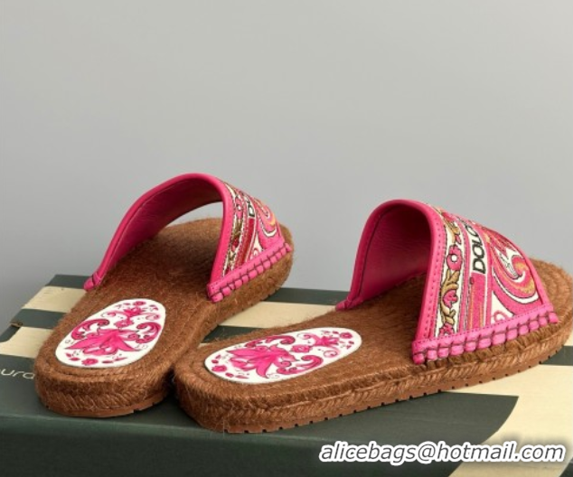 Cheap Price Dolce & Gabbana Espadrille Flat Sliders Sandal in Majolica Embroidery Pink 0825136