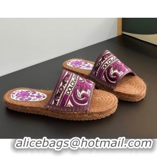 Charming Dolce & Gabbana Espadrille Flat Sliders Sandal in Majolica Embroidery Purple 0825137