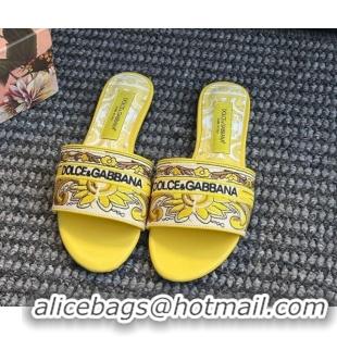 Good Product Dolce & Gabbana Flat Sliders Sandal in Majolica Embroidery Yellow 0825138