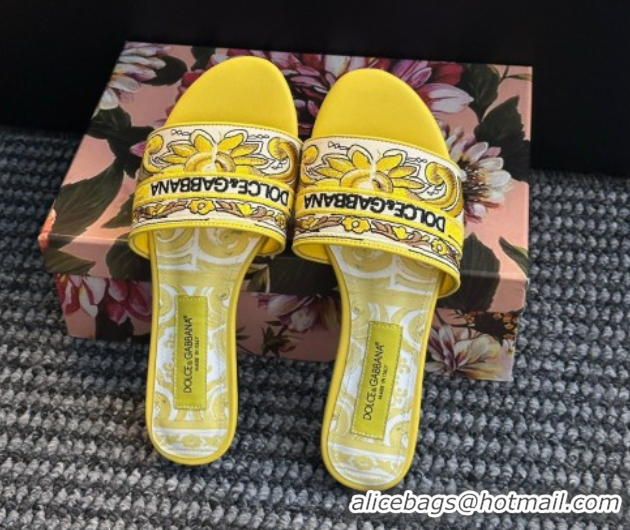 Good Product Dolce & Gabbana Flat Sliders Sandal in Majolica Embroidery Yellow 0825138