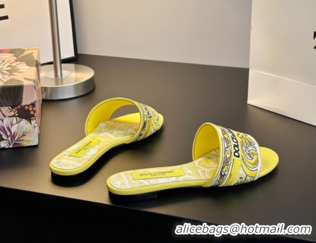 Good Product Dolce & Gabbana Flat Sliders Sandal in Majolica Embroidery Yellow 0825138