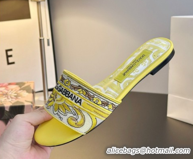 Good Product Dolce & Gabbana Flat Sliders Sandal in Majolica Embroidery Yellow 0825138