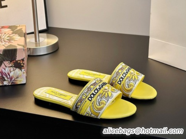 Good Product Dolce & Gabbana Flat Sliders Sandal in Majolica Embroidery Yellow 0825138
