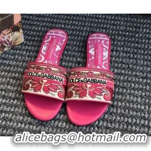 Sophisticated Dolce & Gabbana Flat Sliders Sandal in Majolica Embroidery Pink 0825139