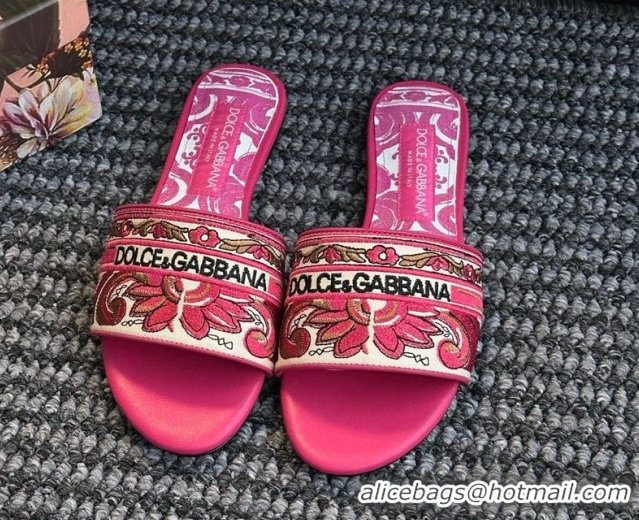 Sophisticated Dolce & Gabbana Flat Sliders Sandal in Majolica Embroidery Pink 0825139