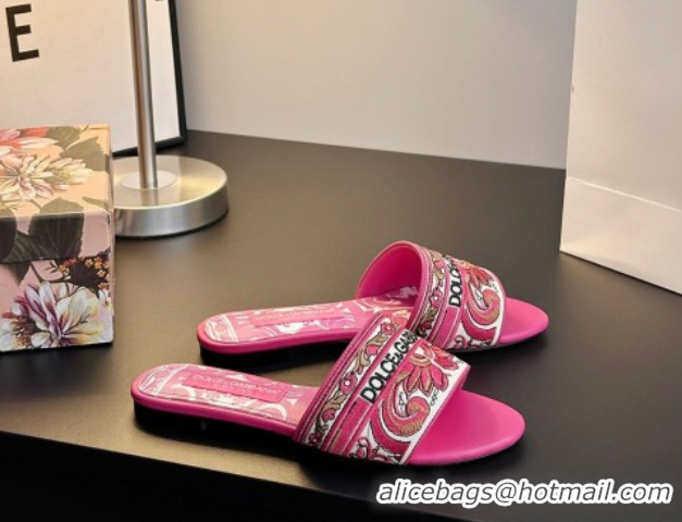 Sophisticated Dolce & Gabbana Flat Sliders Sandal in Majolica Embroidery Pink 0825139