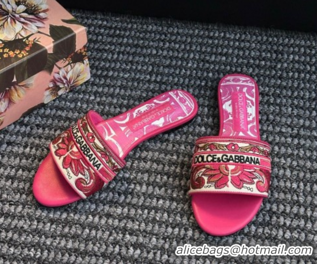 Sophisticated Dolce & Gabbana Flat Sliders Sandal in Majolica Embroidery Pink 0825139