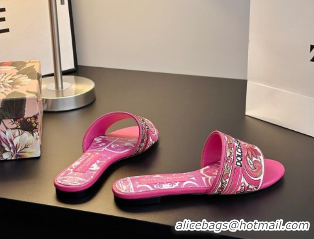 Sophisticated Dolce & Gabbana Flat Sliders Sandal in Majolica Embroidery Pink 0825139