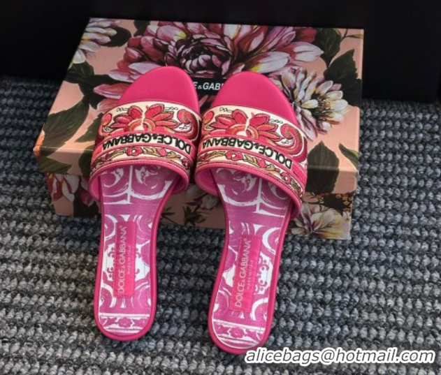 Sophisticated Dolce & Gabbana Flat Sliders Sandal in Majolica Embroidery Pink 0825139