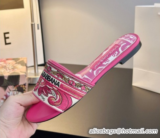 Sophisticated Dolce & Gabbana Flat Sliders Sandal in Majolica Embroidery Pink 0825139