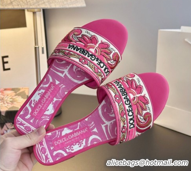 Sophisticated Dolce & Gabbana Flat Sliders Sandal in Majolica Embroidery Pink 0825139