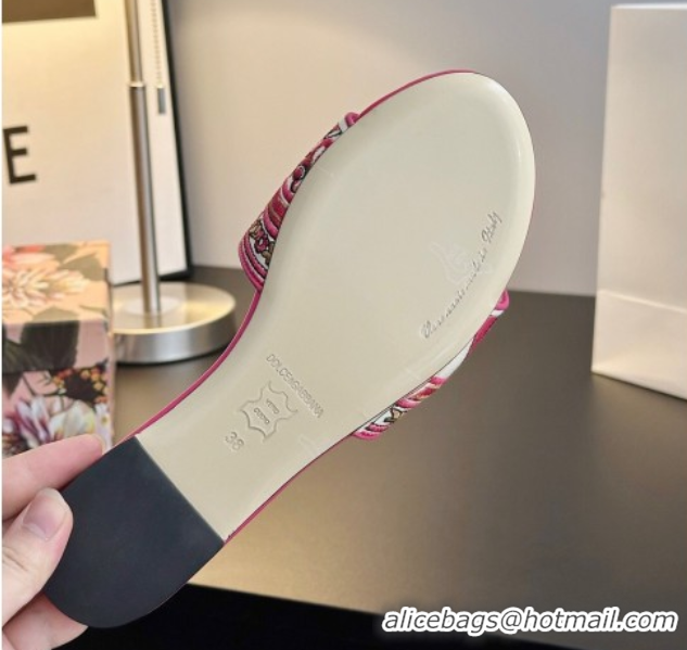 Sophisticated Dolce & Gabbana Flat Sliders Sandal in Majolica Embroidery Pink 0825139