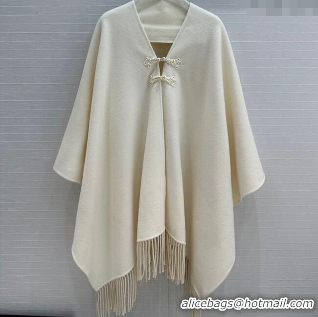 Discount Dior Wool Cashmere Cape with Tassel 78x140cm 1015 White 2025
