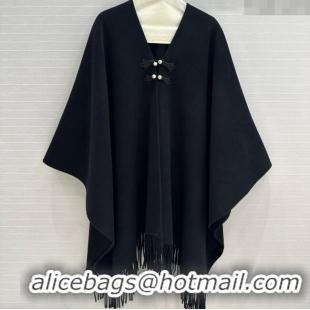 Good Quality Dior Wool Cashmere Cape with Tassel 78x140cm 1015 Black 2025