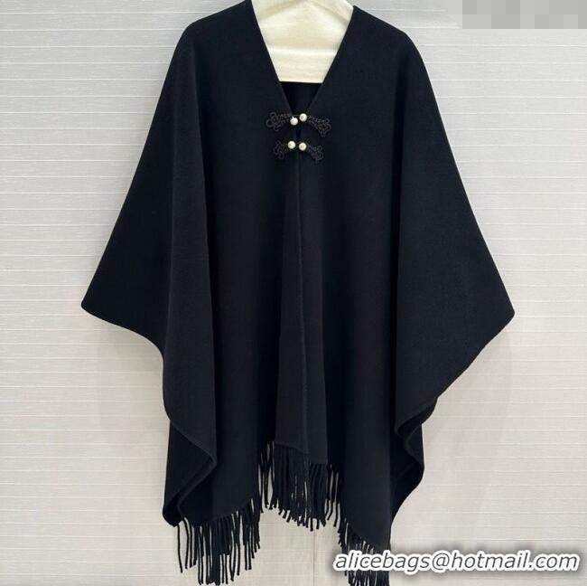 Good Quality Dior Wool Cashmere Cape with Tassel 78x140cm 1015 Black 2025