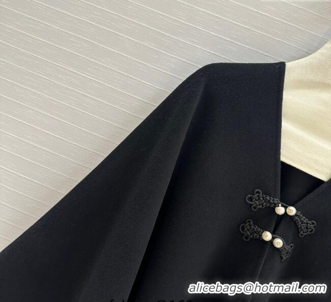 Good Quality Dior Wool Cashmere Cape with Tassel 78x140cm 1015 Black 2025