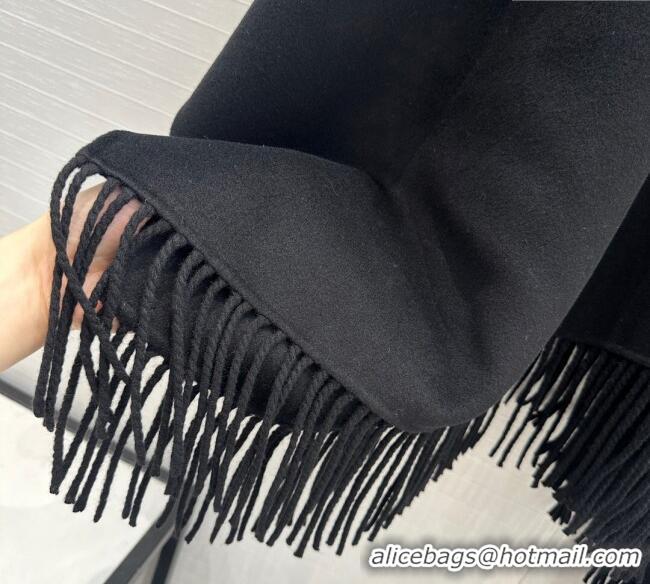 Good Quality Dior Wool Cashmere Cape with Tassel 78x140cm 1015 Black 2025
