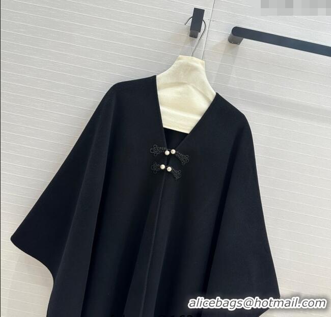 Good Quality Dior Wool Cashmere Cape with Tassel 78x140cm 1015 Black 2025