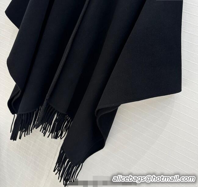 Good Quality Dior Wool Cashmere Cape with Tassel 78x140cm 1015 Black 2025