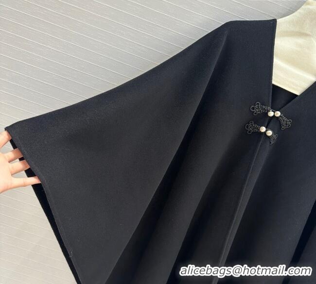 Good Quality Dior Wool Cashmere Cape with Tassel 78x140cm 1015 Black 2025