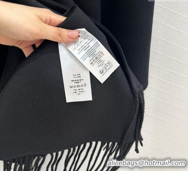 Good Quality Dior Wool Cashmere Cape with Tassel 78x140cm 1015 Black 2025