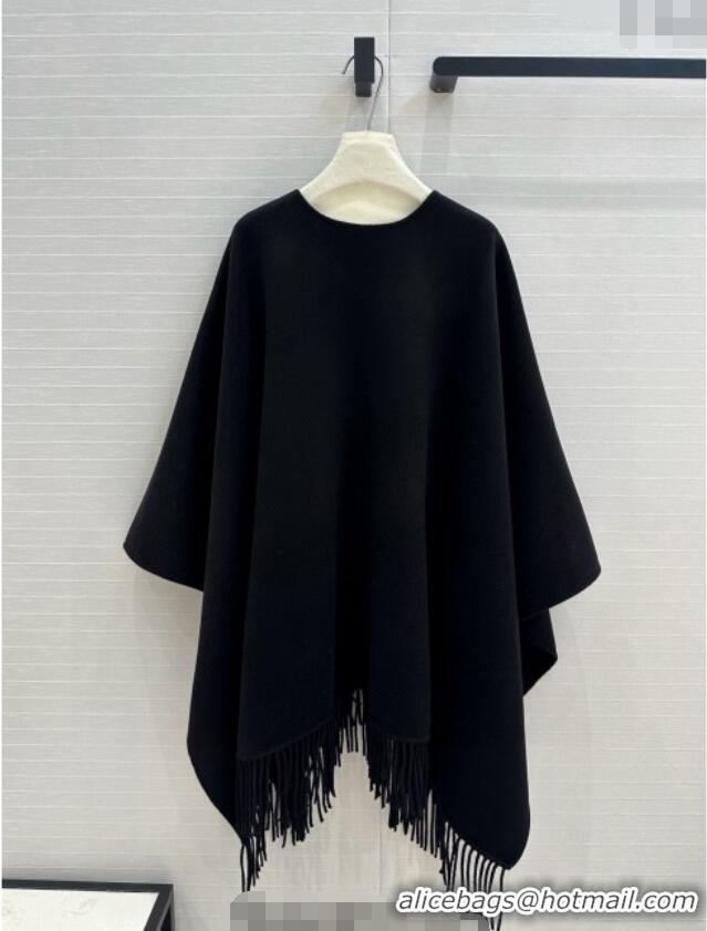 Good Quality Dior Wool Cashmere Cape with Tassel 78x140cm 1015 Black 2025