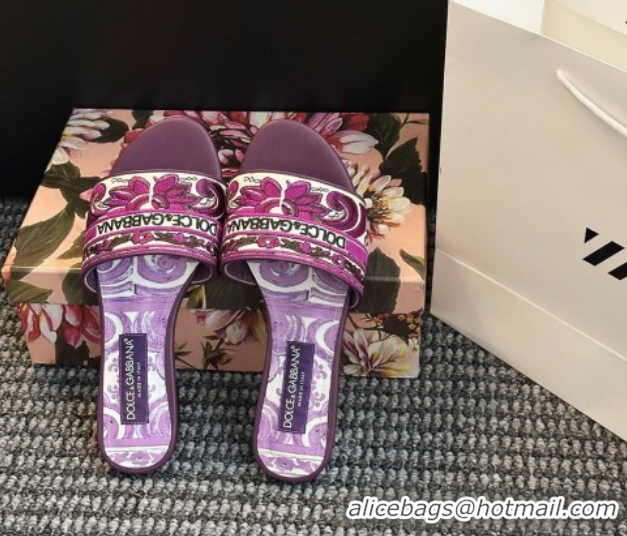Hot Style Dolce & Gabbana Flat Sliders Sandal in Majolica Embroidery Purple 0825141
