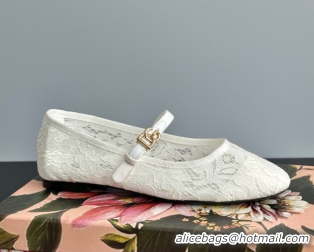 Duplicate Dolce & Gabbana Lace Ballet Flats White 0825142