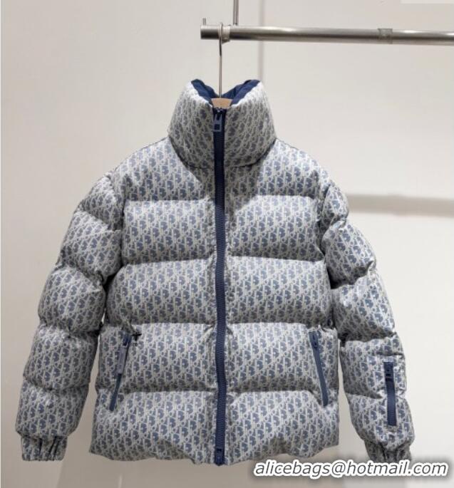 Luxury Cheap Fashion Discount Dior Oblique Down Jacket 1015 Blue 2025