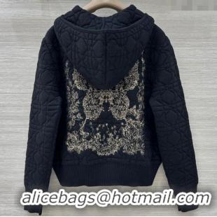 Well Crafted Dior Cannage Wool Hoodie Jacket with Embroidery 1015 Black 2025