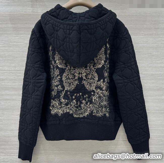 Well Crafted Dior Cannage Wool Hoodie Jacket with Embroidery 1015 Black 2025