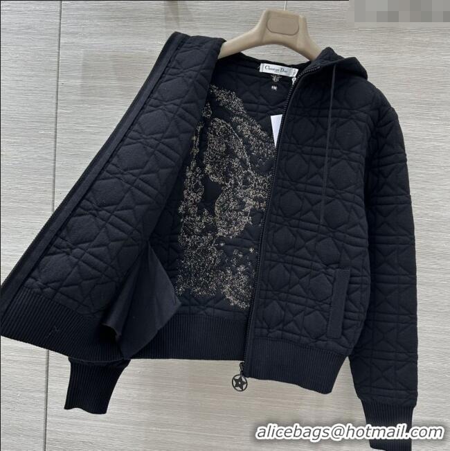 Well Crafted Dior Cannage Wool Hoodie Jacket with Embroidery 1015 Black 2025