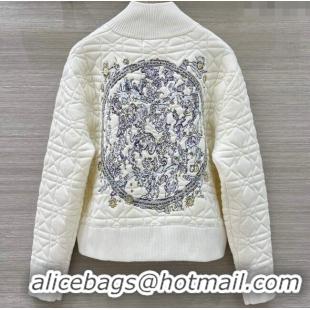 Low Cost Dior Cannage Wool Silk Jacket with Embroidery 1015 White 2025