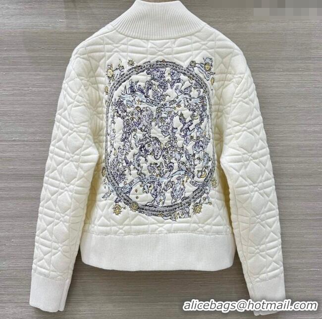 Low Cost Dior Cannage Wool Silk Jacket with Embroidery 1015 White 2025