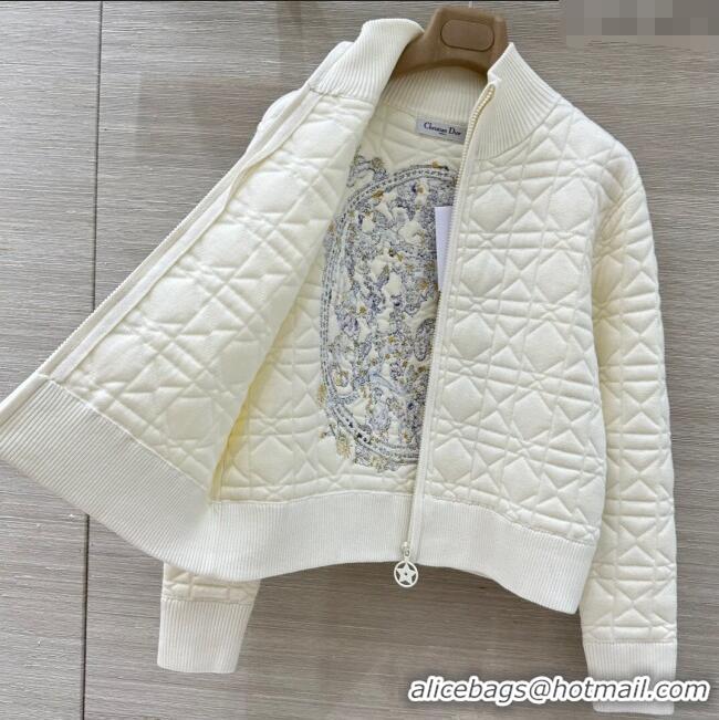 Low Cost Dior Cannage Wool Silk Jacket with Embroidery 1015 White 2025