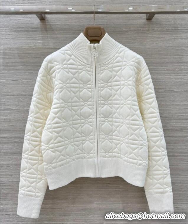 Low Cost Dior Cannage Wool Silk Jacket with Embroidery 1015 White 2025