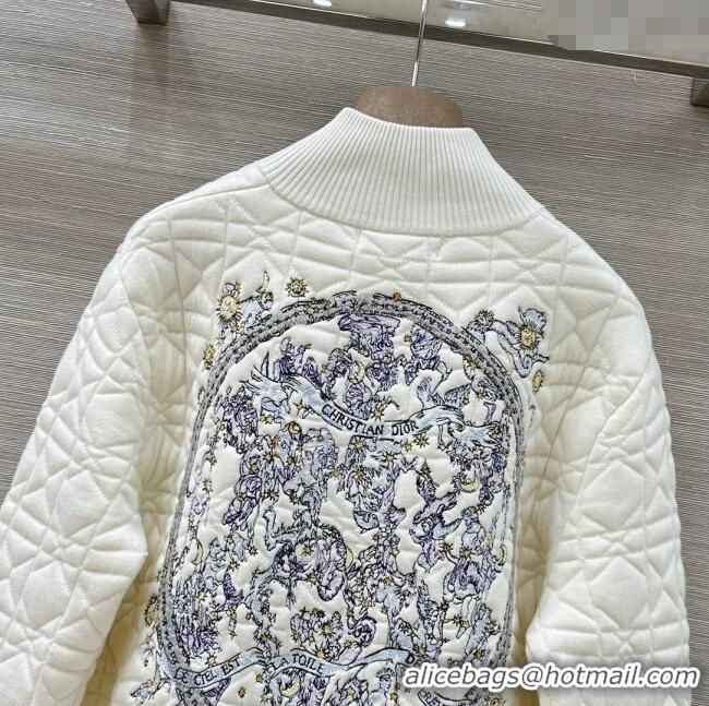 Low Cost Dior Cannage Wool Silk Jacket with Embroidery 1015 White 2025
