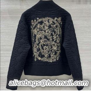 Pretty Style Dior Cannage Wool Silk Jacket with Embroidery 1015 Black 2025