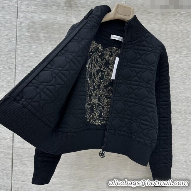 Pretty Style Dior Cannage Wool Silk Jacket with Embroidery 1015 Black 2025