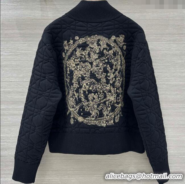 Pretty Style Dior Cannage Wool Silk Jacket with Embroidery 1015 Black 2025