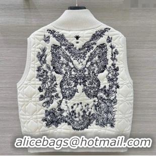 Most Popular Dior Cannage Wool Silk Vest with Embroidery 1014 White 2025