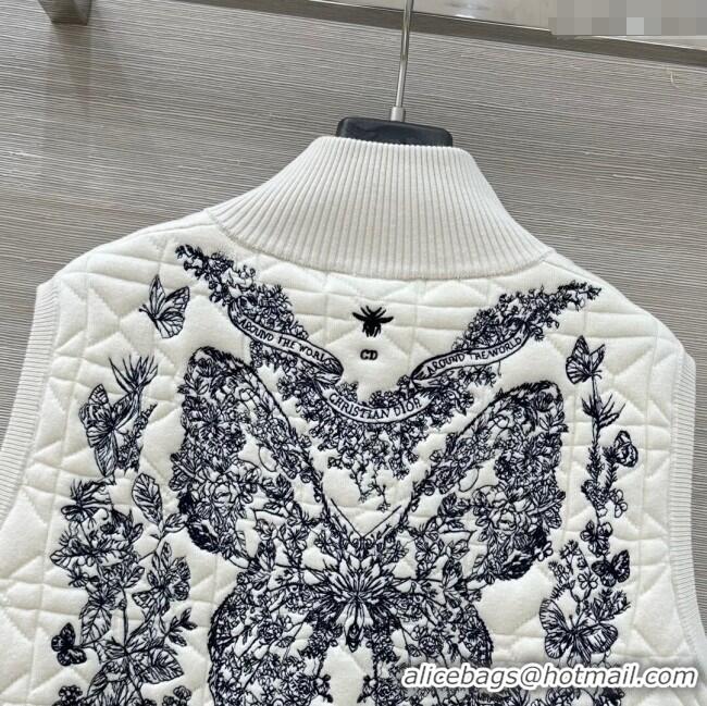 Most Popular Dior Cannage Wool Silk Vest with Embroidery 1014 White 2025