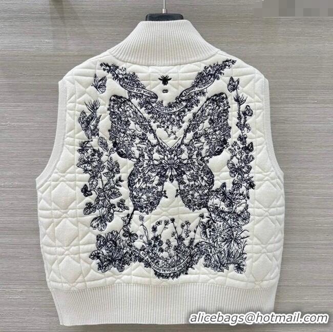 Most Popular Dior Cannage Wool Silk Vest with Embroidery 1014 White 2025
