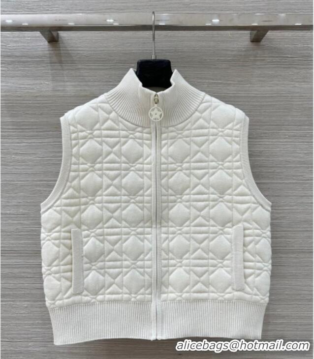 Most Popular Dior Cannage Wool Silk Vest with Embroidery 1014 White 2025