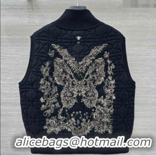 Buy Fashionable Dior Cannage Wool Silk Vest with Embroidery 1014 Black 2025