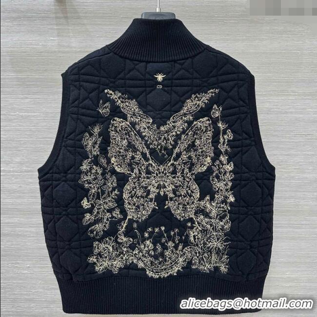 Buy Fashionable Dior Cannage Wool Silk Vest with Embroidery 1014 Black 2025
